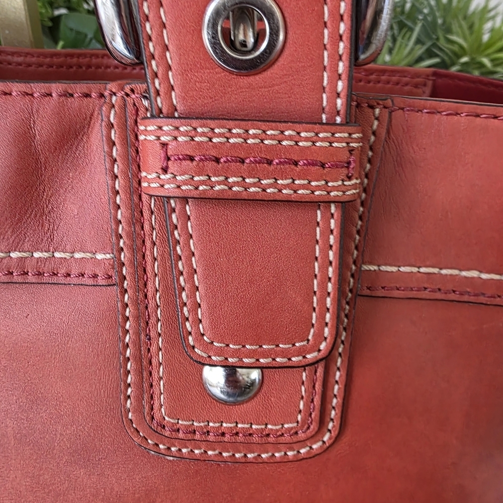 Coach Soho Y2K Pleated Leather Shoulder Bag Large Tote Burnt Orange - Picture 12 of 16